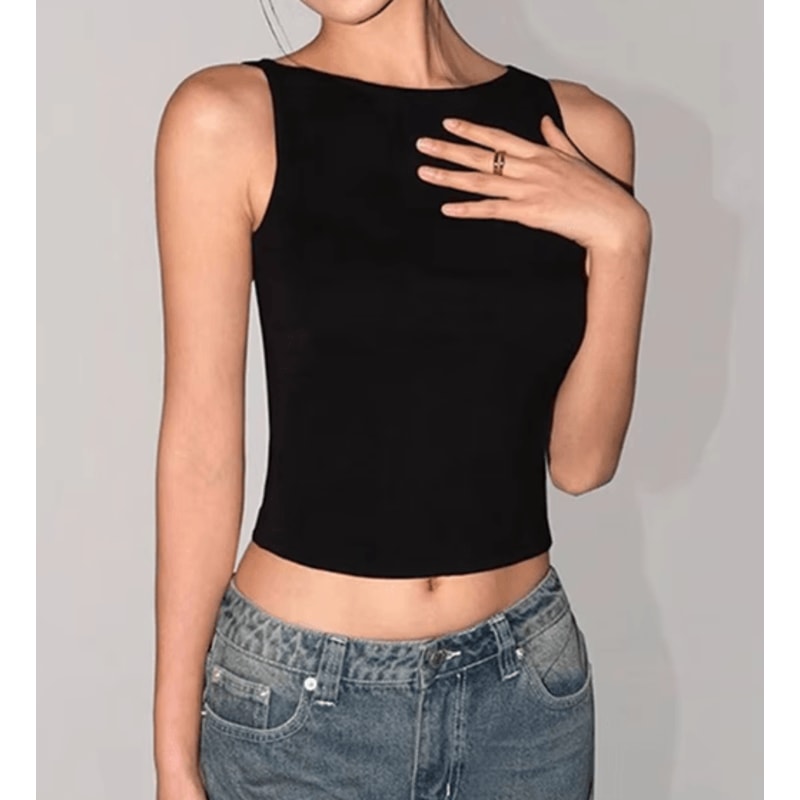 Womens Double Layer Boat Neck Tank Soft Slinky Sleeveless Top 3