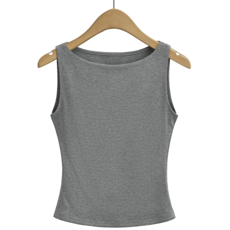 Womens Double Layer Boat Neck Tank Soft Slinky Sleeveless Top 4