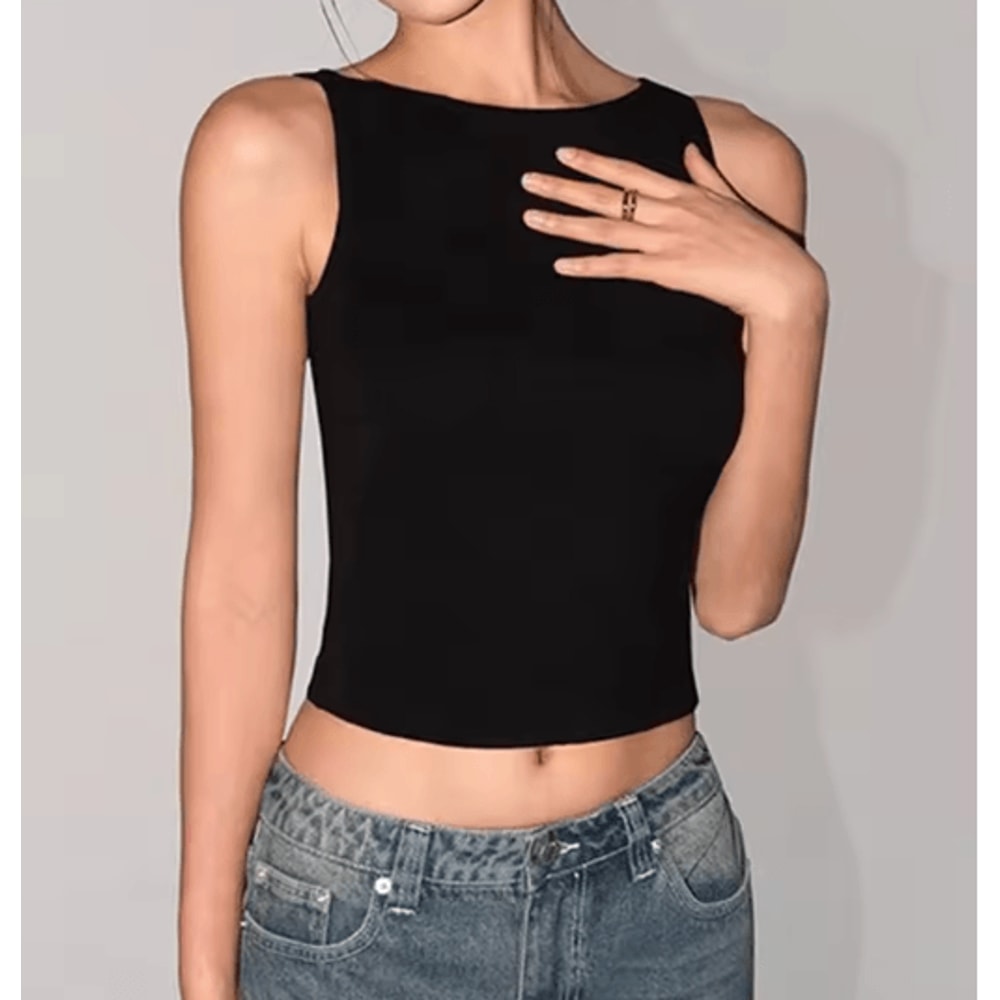 Womens Double Layer Boat Neck Tank Soft Slinky Sleeveless Top 5