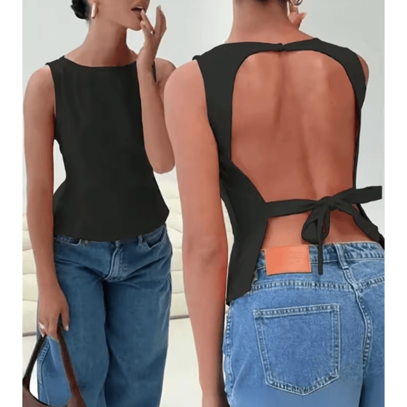 Womens Backless Y2K Tank Top Knot Back Sleeveless Club Cami 1