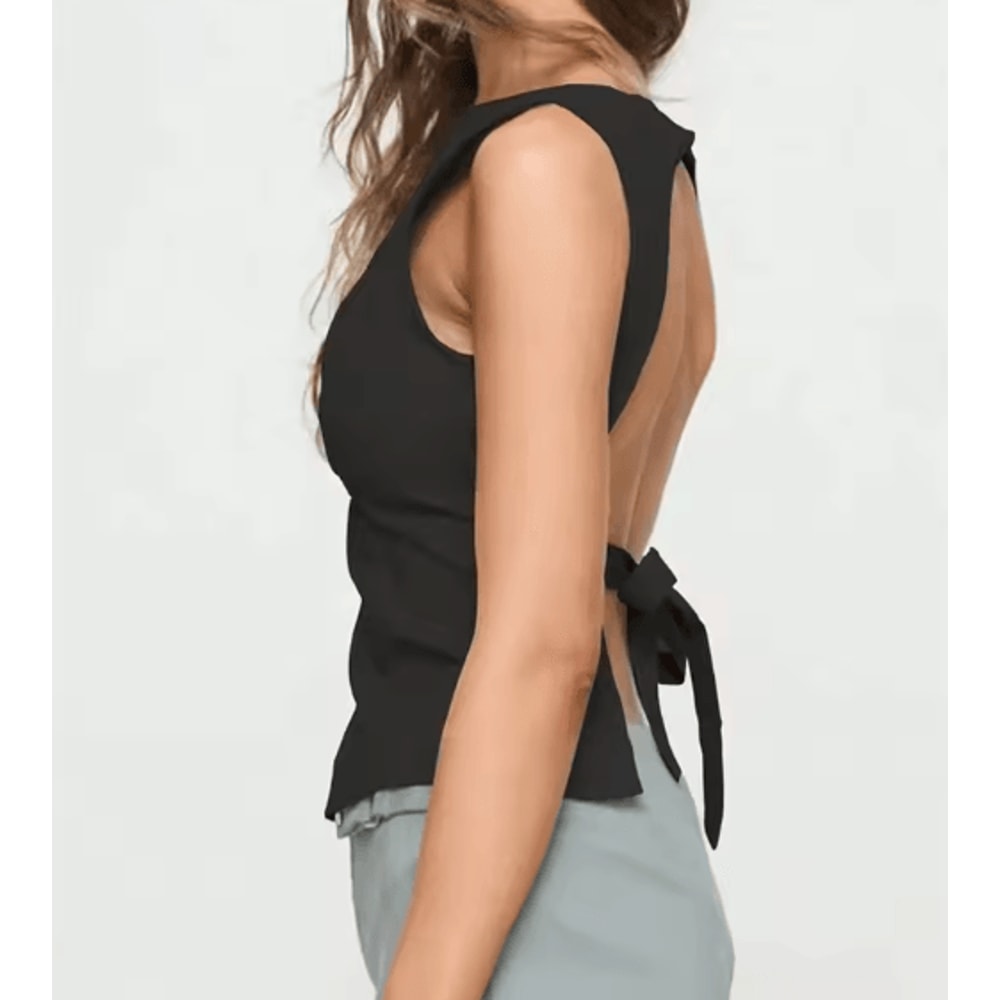 Womens Backless Y2K Tank Top Knot Back Sleeveless Club Cami 3