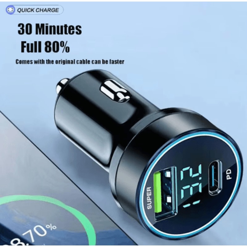 120W Dual Port Type C Car Charger Mini Fast Charging Adapter 3