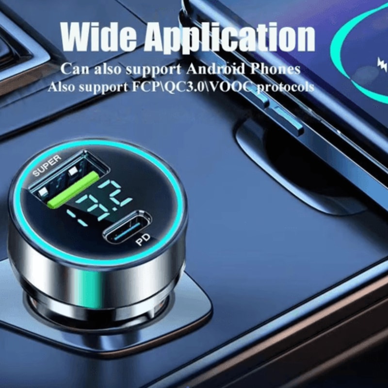 120W Dual Port Type C Car Charger Mini Fast Charging Adapter 4