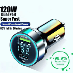 120w dual port type c car charger mini fast charging adapter
