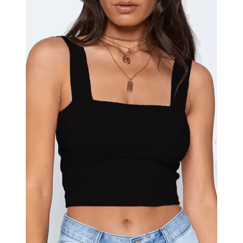 Womens Square Neck Crop Top Backless Off Shoulder Summer Tank 1