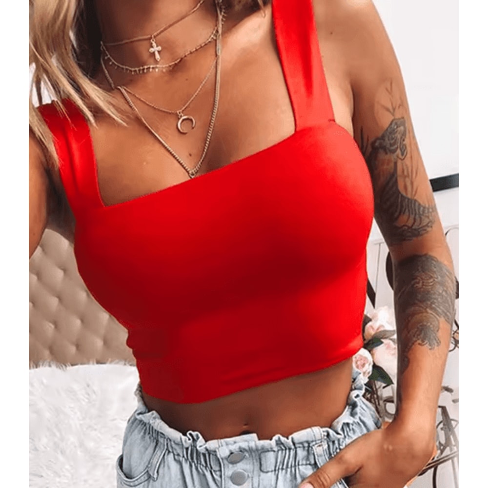 Womens Square Neck Crop Top Backless Off Shoulder Summer Tank 0