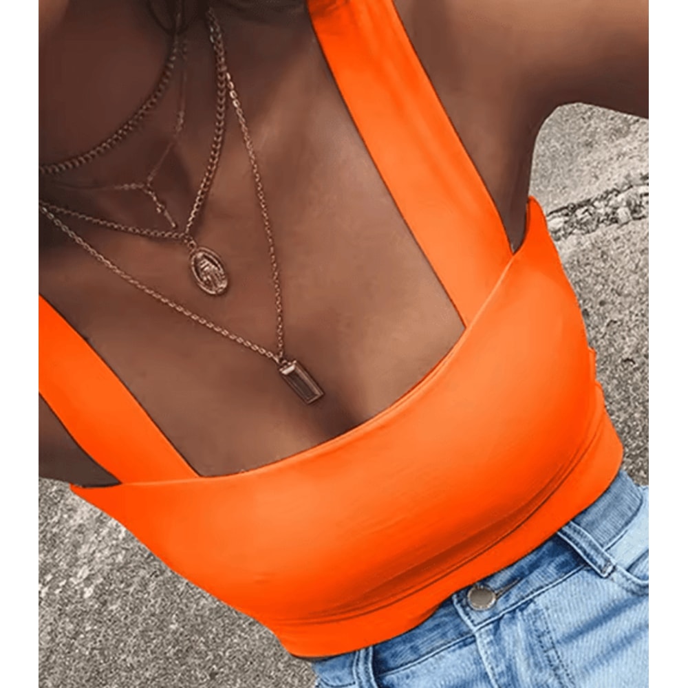 Womens Square Neck Crop Top Backless Off Shoulder Summer Tank 3