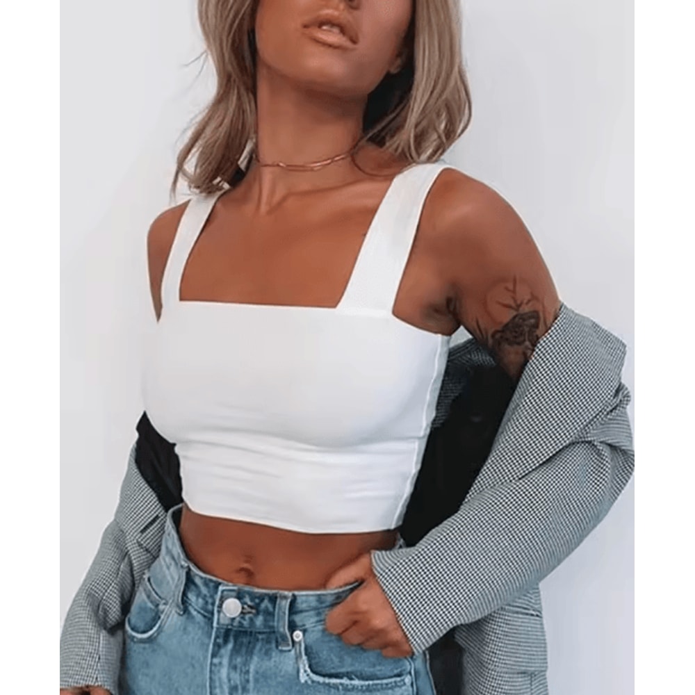 Womens Square Neck Crop Top Backless Off Shoulder Summer Tank 5