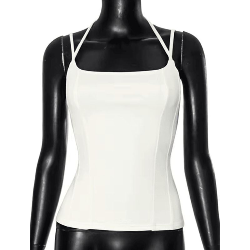 Womens Shoulder Bared Slim Fit Top Double Rope Strap Vest 4
