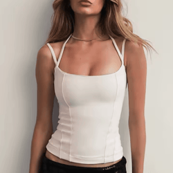 womens shoulder bared slim fit top double rope strap vest