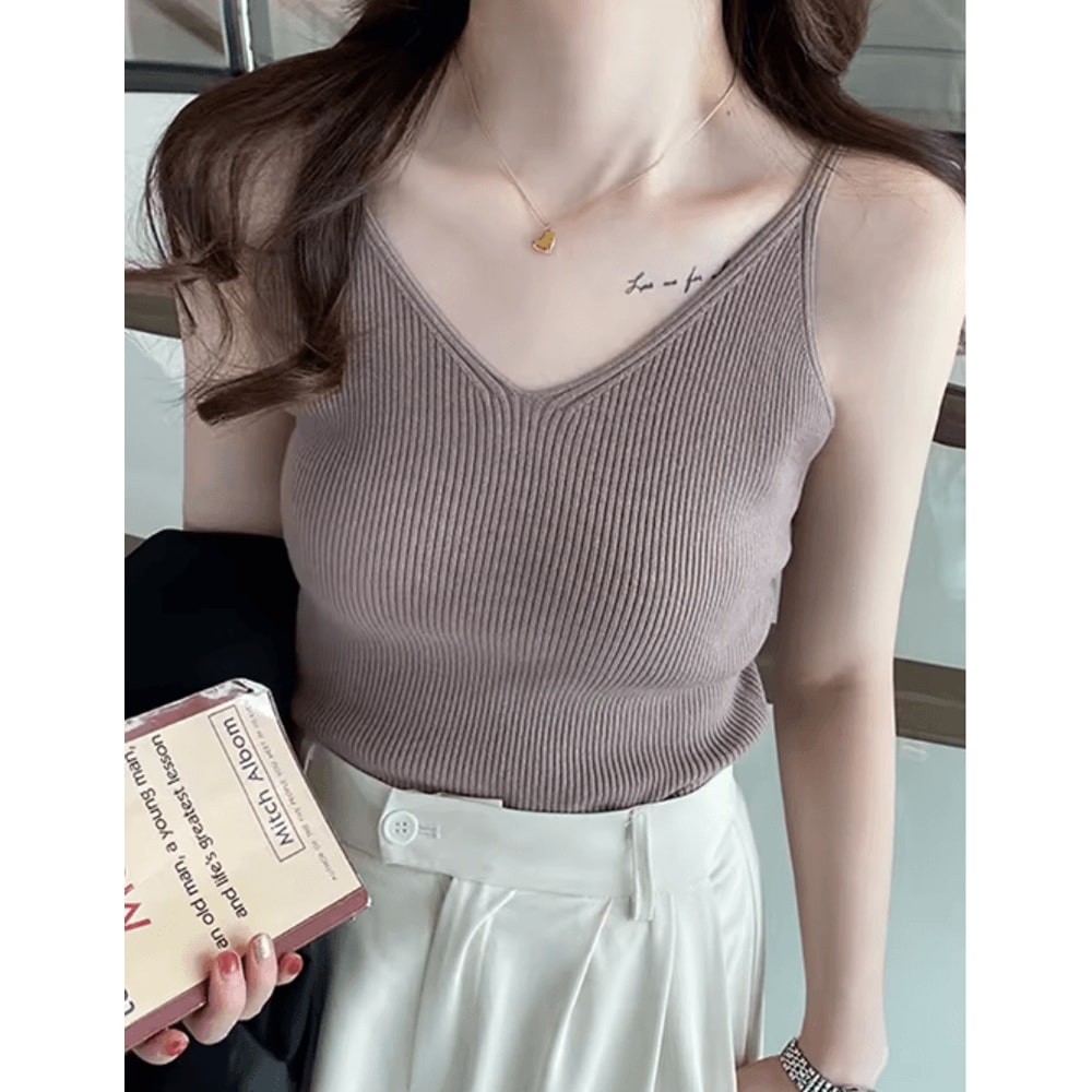 Korean Style V Neck Knit Cami Elastic Suspender Summer Tank 2