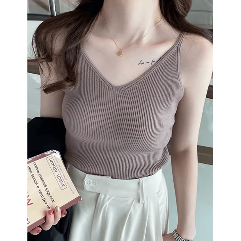 Korean Style V Neck Knit Cami Elastic Suspender Summer Tank 2