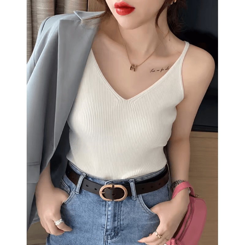 Korean Style V Neck Knit Cami Elastic Suspender Summer Tank 6