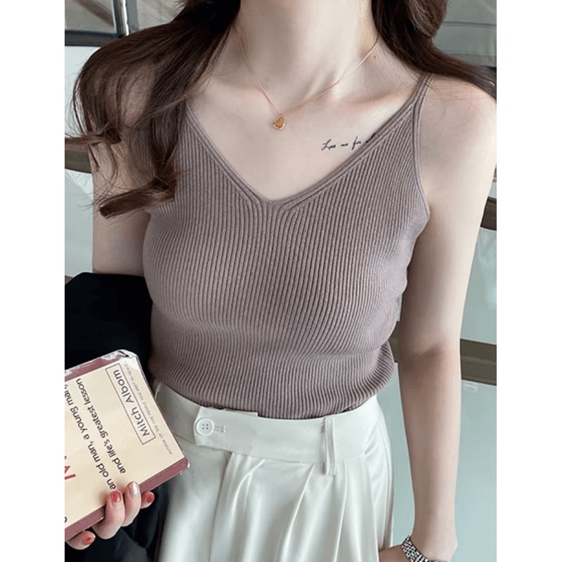 Korean Style V Neck Knit Cami Elastic Suspender Summer Tank 8