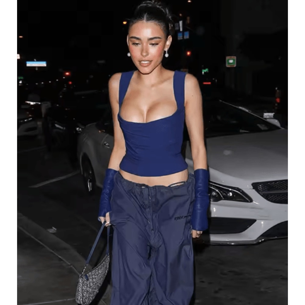 Womens Square Neck Low Cut Camisole Pleated Slim Fit Summer Top 3