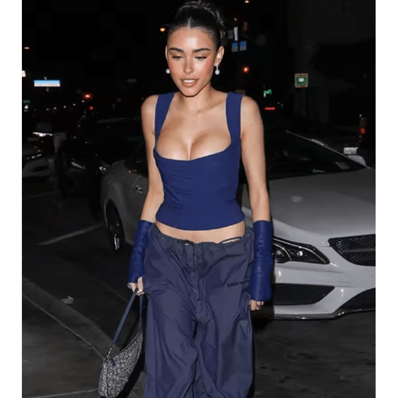 Womens Square Neck Low Cut Camisole Pleated Slim Fit Summer Top 3