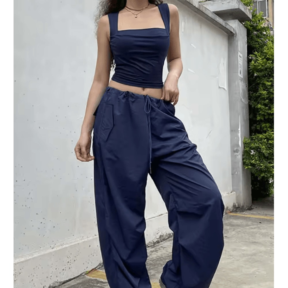 Womens Square Neck Low Cut Camisole Pleated Slim Fit Summer Top 5