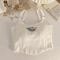 Womens Embroidered Letter Crop Top With Bra Pad And Iron Ring Detail 0