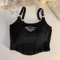Womens Embroidered Letter Crop Top With Bra Pad And Iron Ring Detail 3