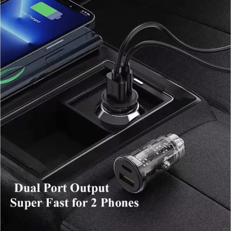Transparent 30W PD USB C Car Charger Super Fast Type C Adapter 5