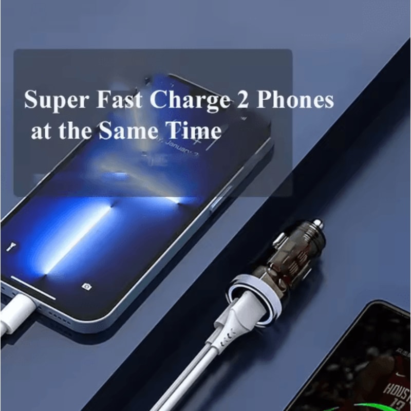 Transparent 30W PD USB C Car Charger Super Fast Type C Adapter 6