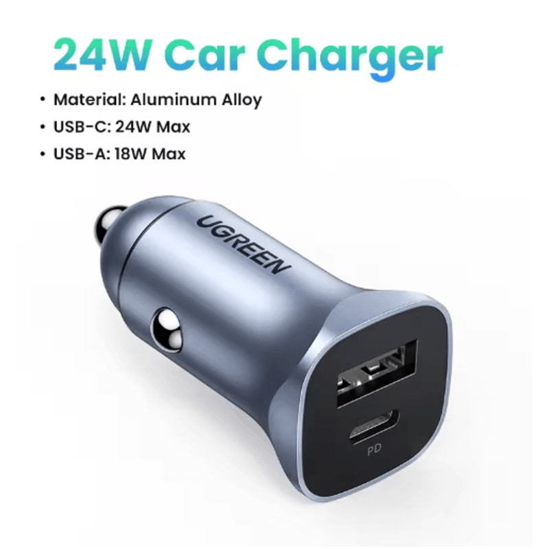 UGREEN 24W Dual Port Car Charger Fast Car Charger With QC 40 USBC Fast Charging For IPhone Samsun 1