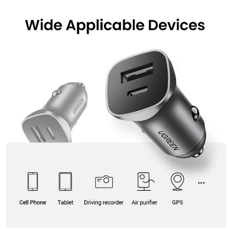 UGREEN 24W Dual Port Car Charger Fast Car Charger With QC 40 USBC Fast Charging For IPhone Samsun 3