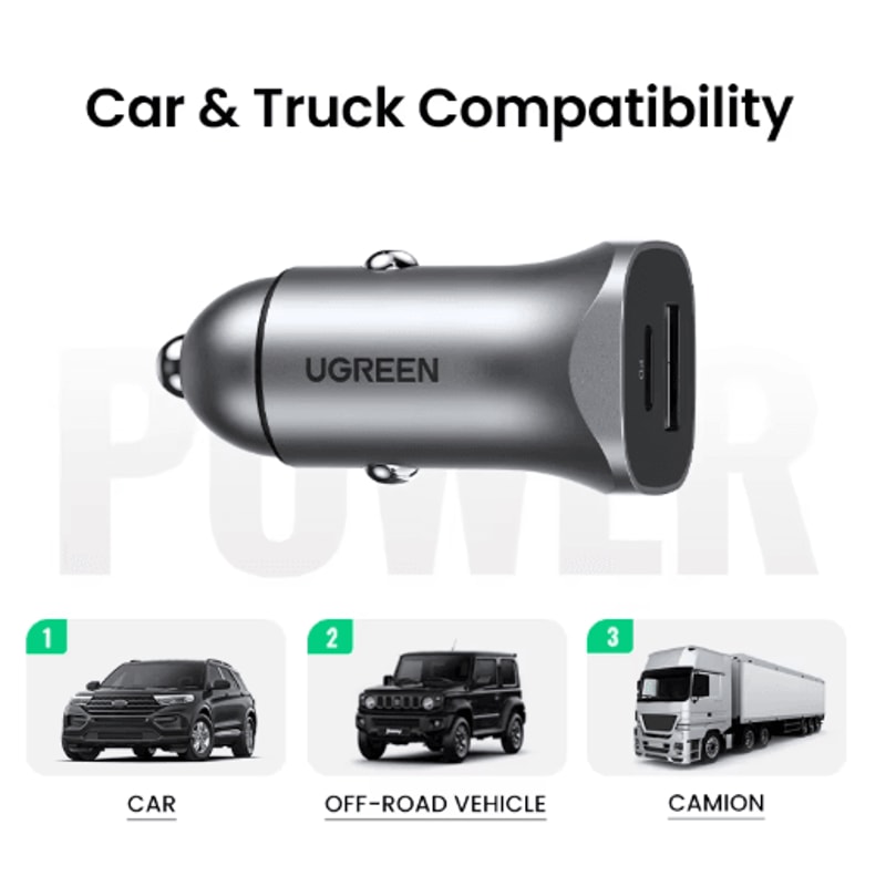 UGREEN 24W Dual Port Car Charger Fast Car Charger With QC 40 USBC Fast Charging For IPhone Samsun 5