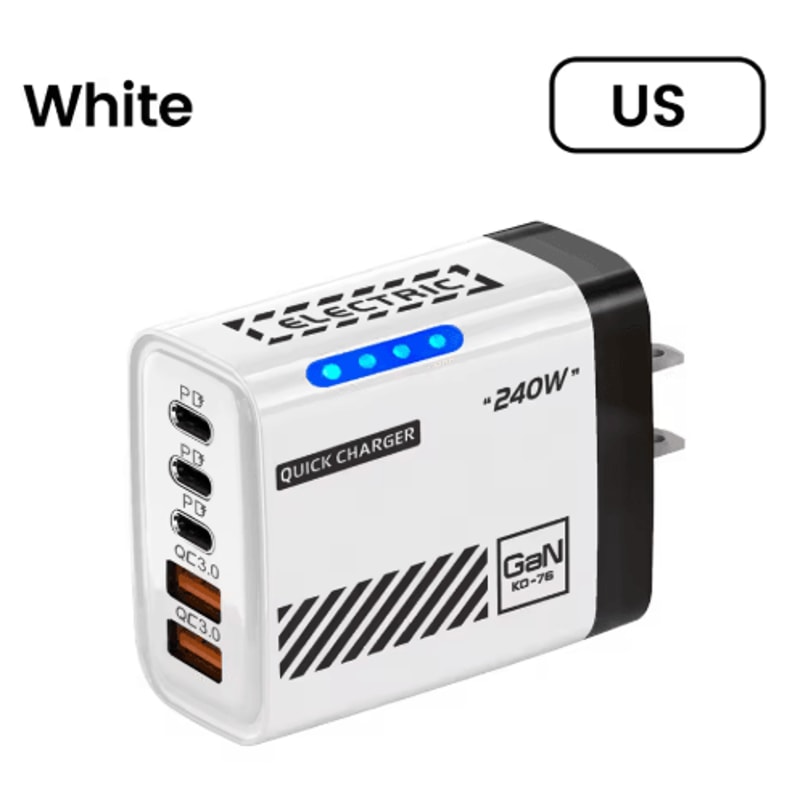 240W GaN 5 Port USBC Fast Charger With EU US Plug For Laptop And Phone 1