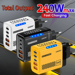 240w gan 5 port usb-c fast charger with eu us plug for laptop and phone