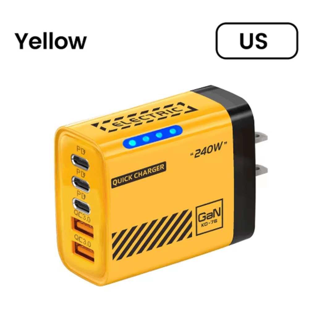 240W GaN 5 Port USBC Fast Charger With EU US Plug For Laptop And Phone 2