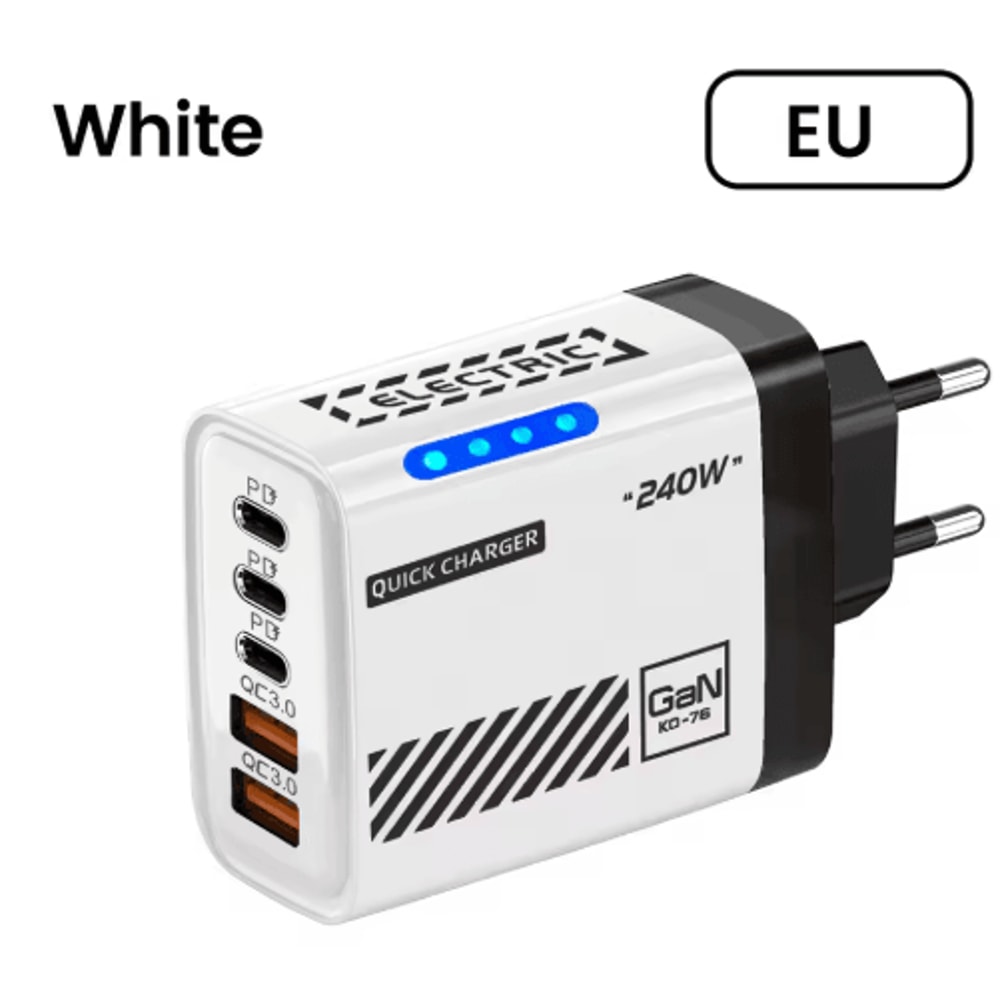 240W GaN 5 Port USBC Fast Charger With EU US Plug For Laptop And Phone 3