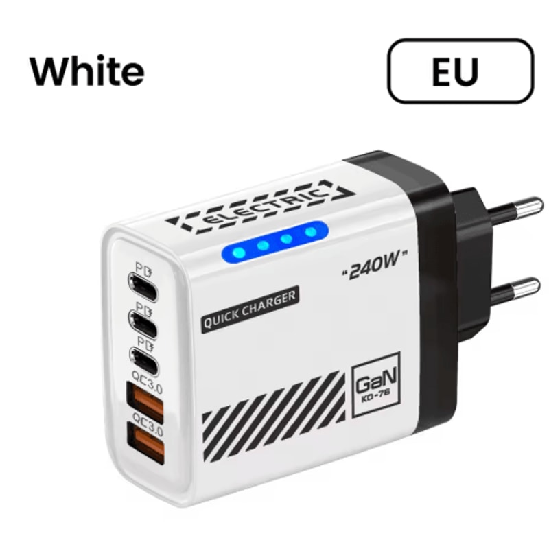 240W GaN 5 Port USBC Fast Charger With EU US Plug For Laptop And Phone 3