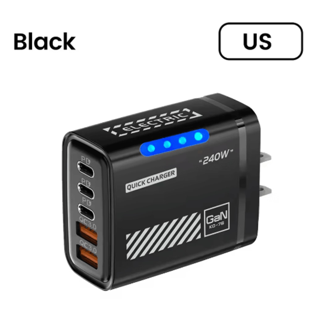 240W GaN 5 Port USBC Fast Charger With EU US Plug For Laptop And Phone 4