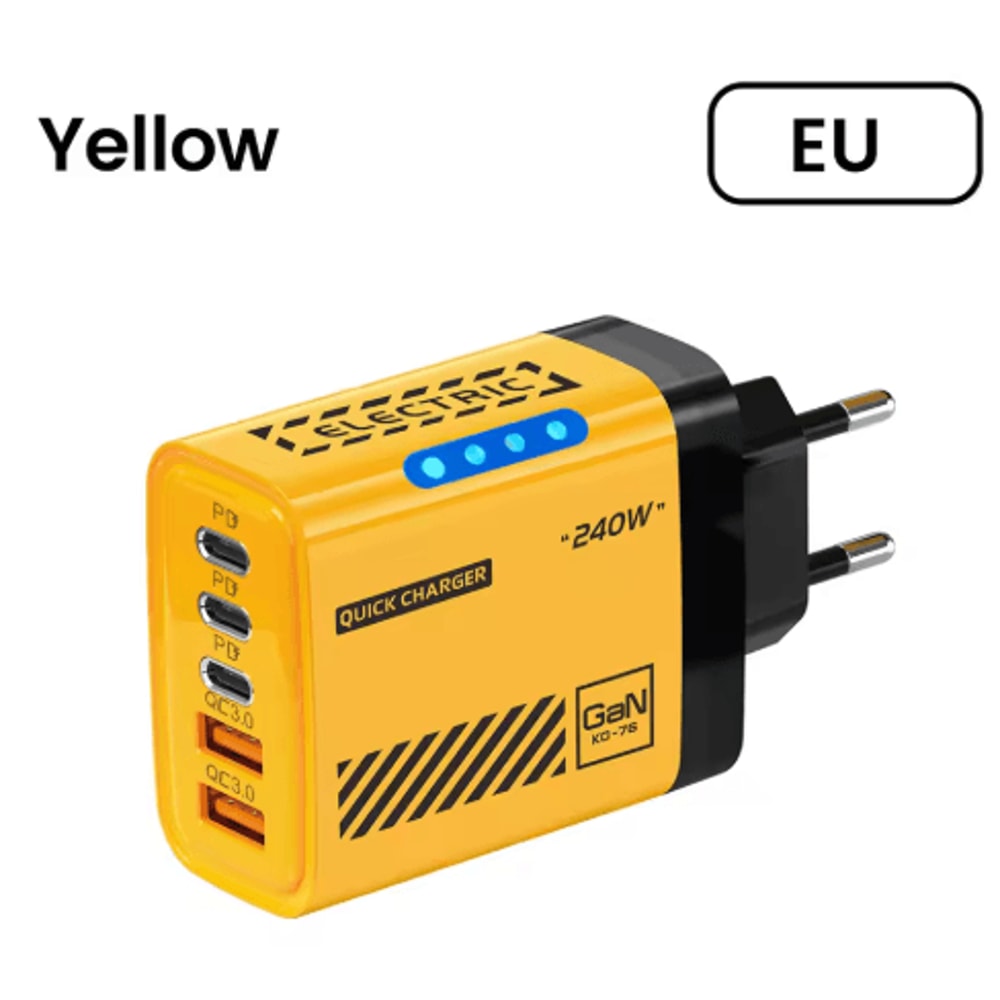 240W GaN 5 Port USBC Fast Charger With EU US Plug For Laptop And Phone 5