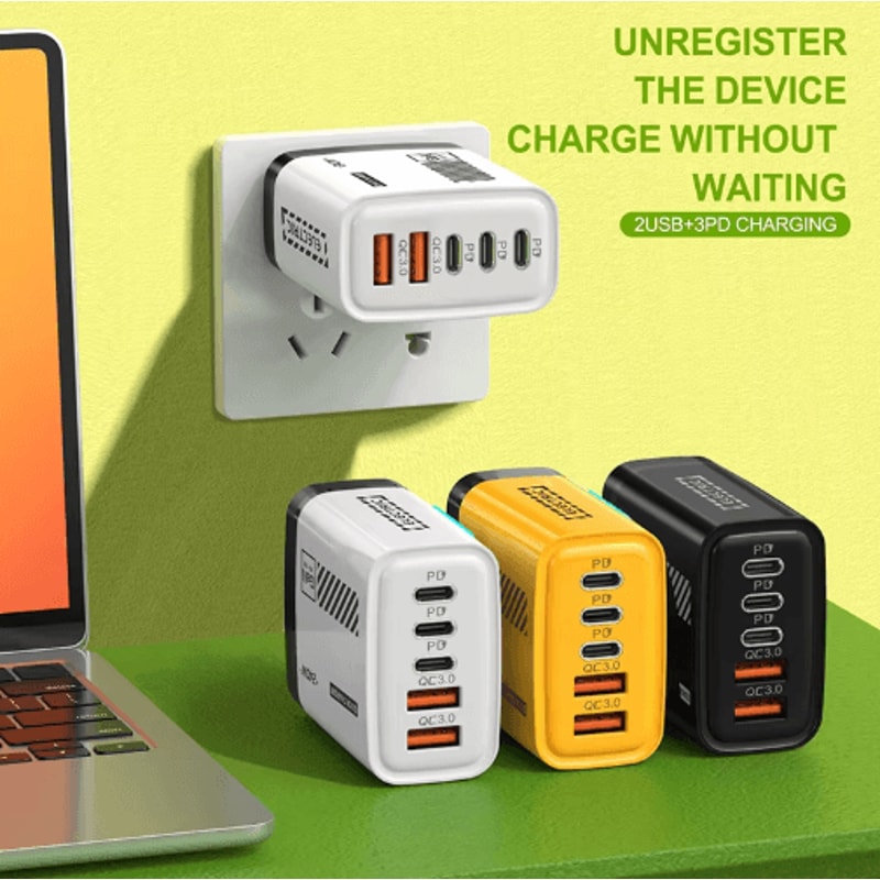 240W GaN 5 Port USBC Fast Charger With EU US Plug For Laptop And Phone 8