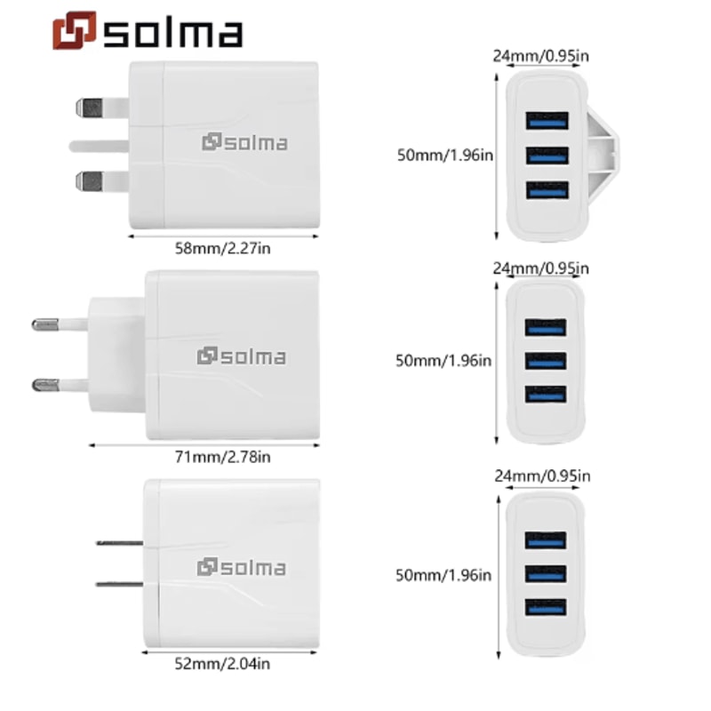 Universal 3 Port USB Travel Charger With EU US UK Plug 4