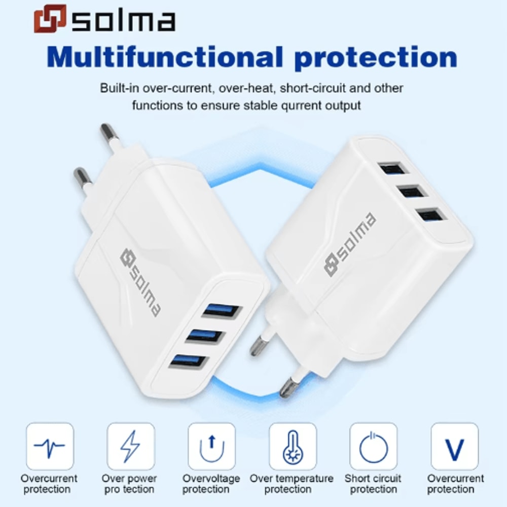 Universal 3 Port USB Travel Charger With EU US UK Plug 6