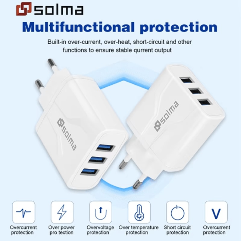 Universal 3 Port USB Travel Charger With EU US UK Plug 6