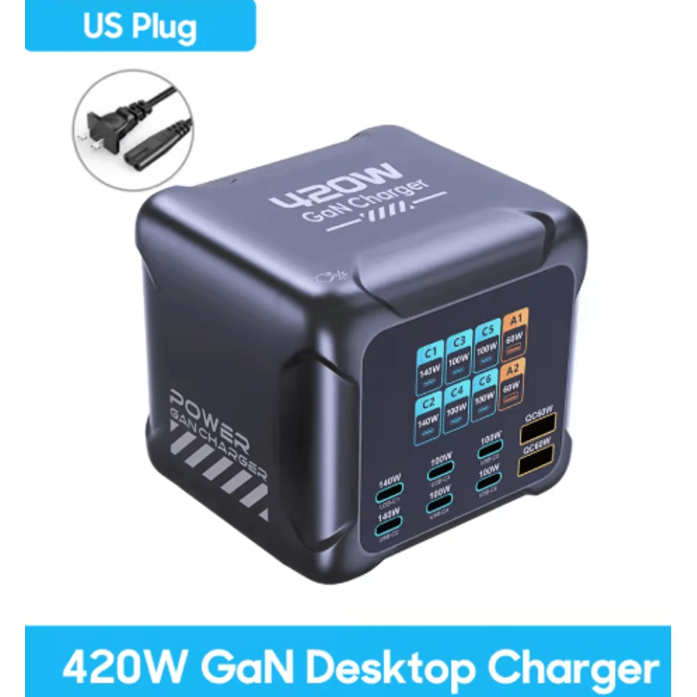 Ubigbuy 300W GaN 6 Port USBC Charging Station With PD 100W And Digital Display 5