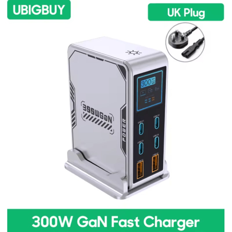 Ubigbuy 300W GaN 6 Port USBC Charging Station With PD 100W And Digital Display 6