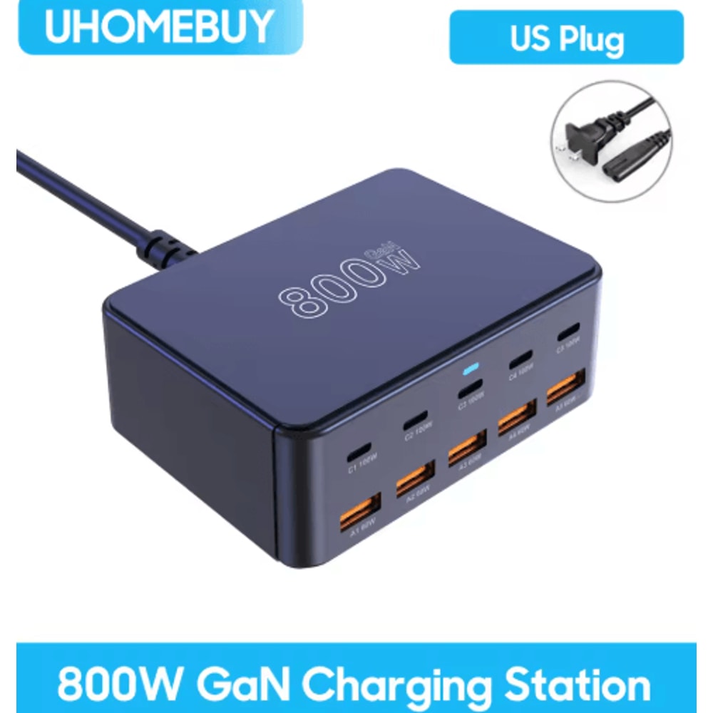 800W GaN USBC Multiport Charging Station With 100W PD Fast Charging 12