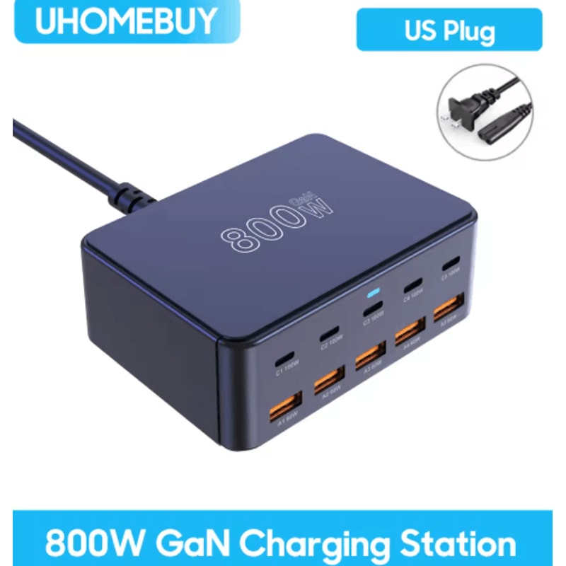 800W GaN USBC Multiport Charging Station With 100W PD Fast Charging 12