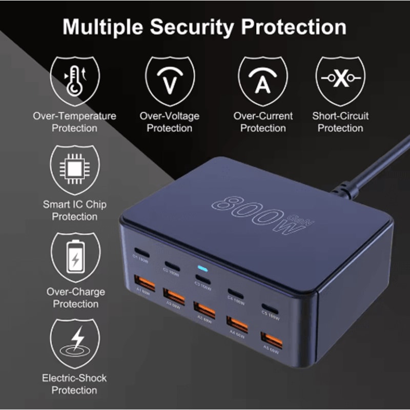 800W GaN USBC Multiport Charging Station With 100W PD Fast Charging 14