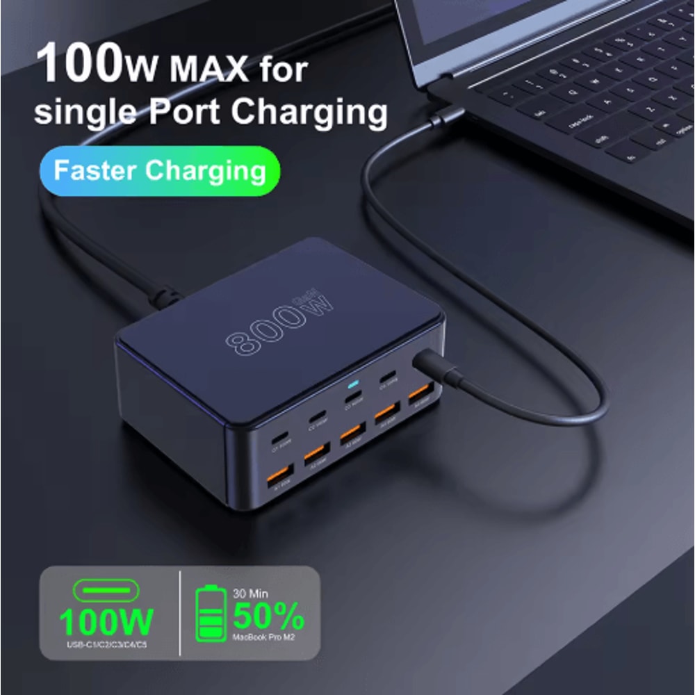 800W GaN USBC Multiport Charging Station With 100W PD Fast Charging 16