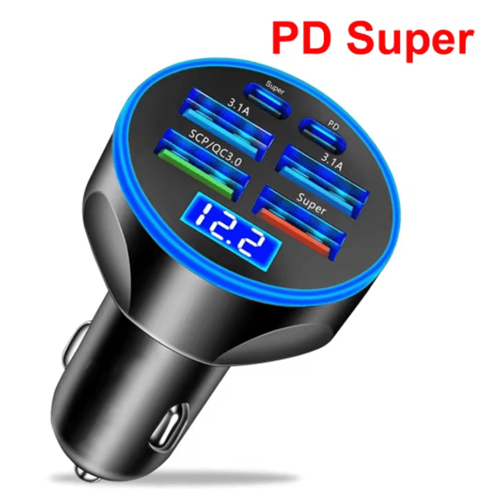 UYUXIO 6 In 1 Multi Port USBC Car Charger With PD 30W And Voltage Display 1