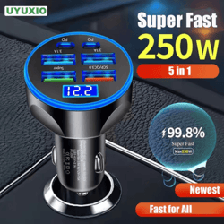 uyuxio 6 in 1 multi port usb-c car charger with pd 30w and voltage display