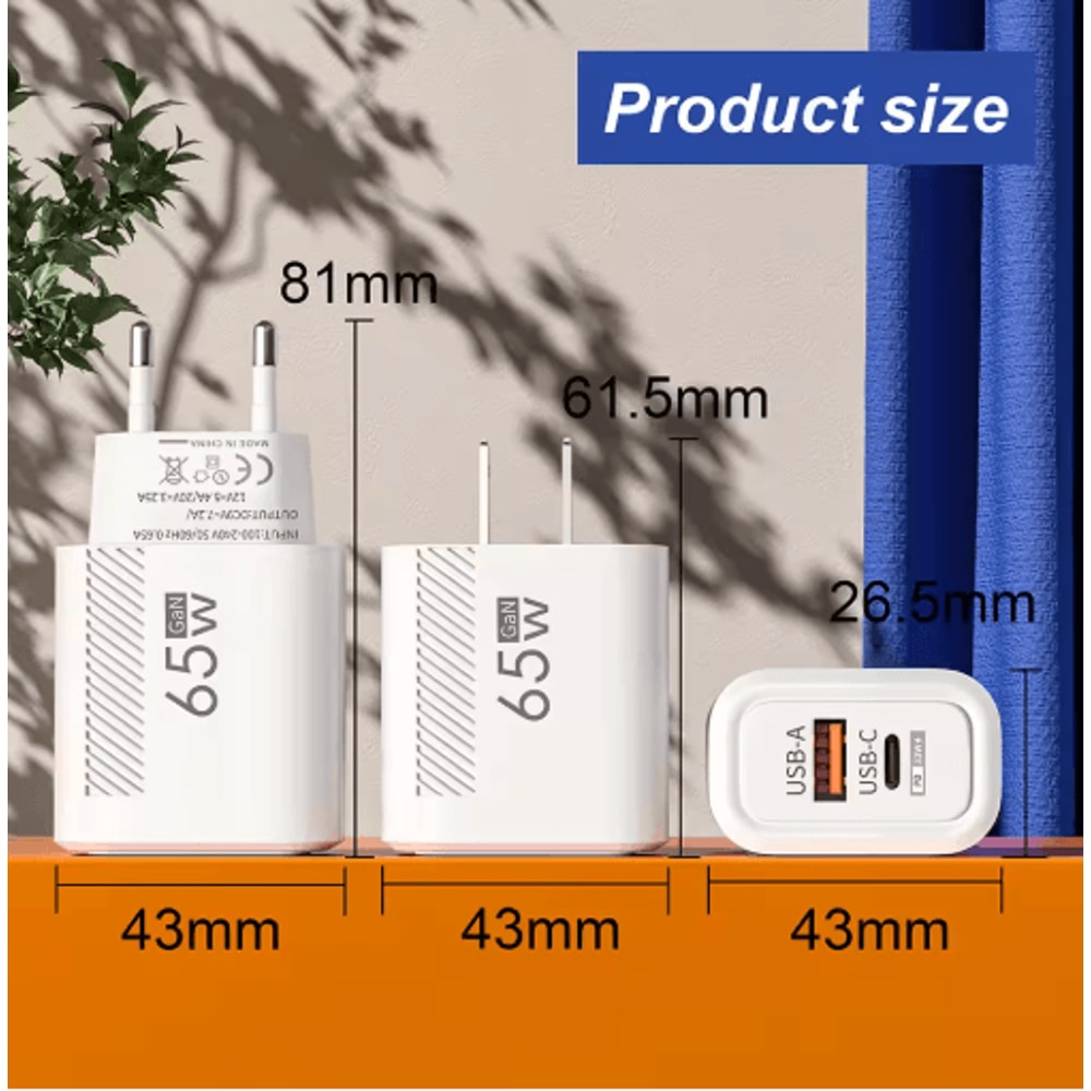 65W GaN PD USBC Fast Charger With Quick Charge 30 5