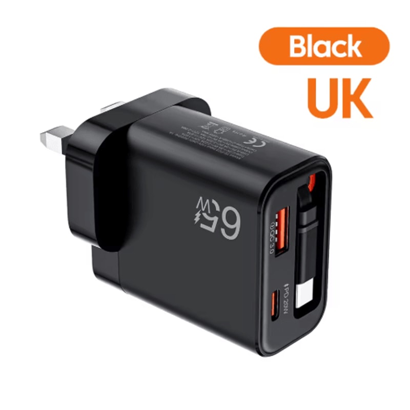 65W USBC Fast Charger With Retractable Cable For IPhone And Samsung 1