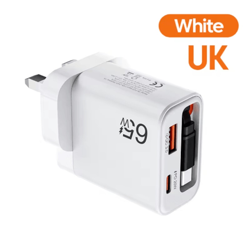 65W USBC Fast Charger With Retractable Cable For IPhone And Samsung 3